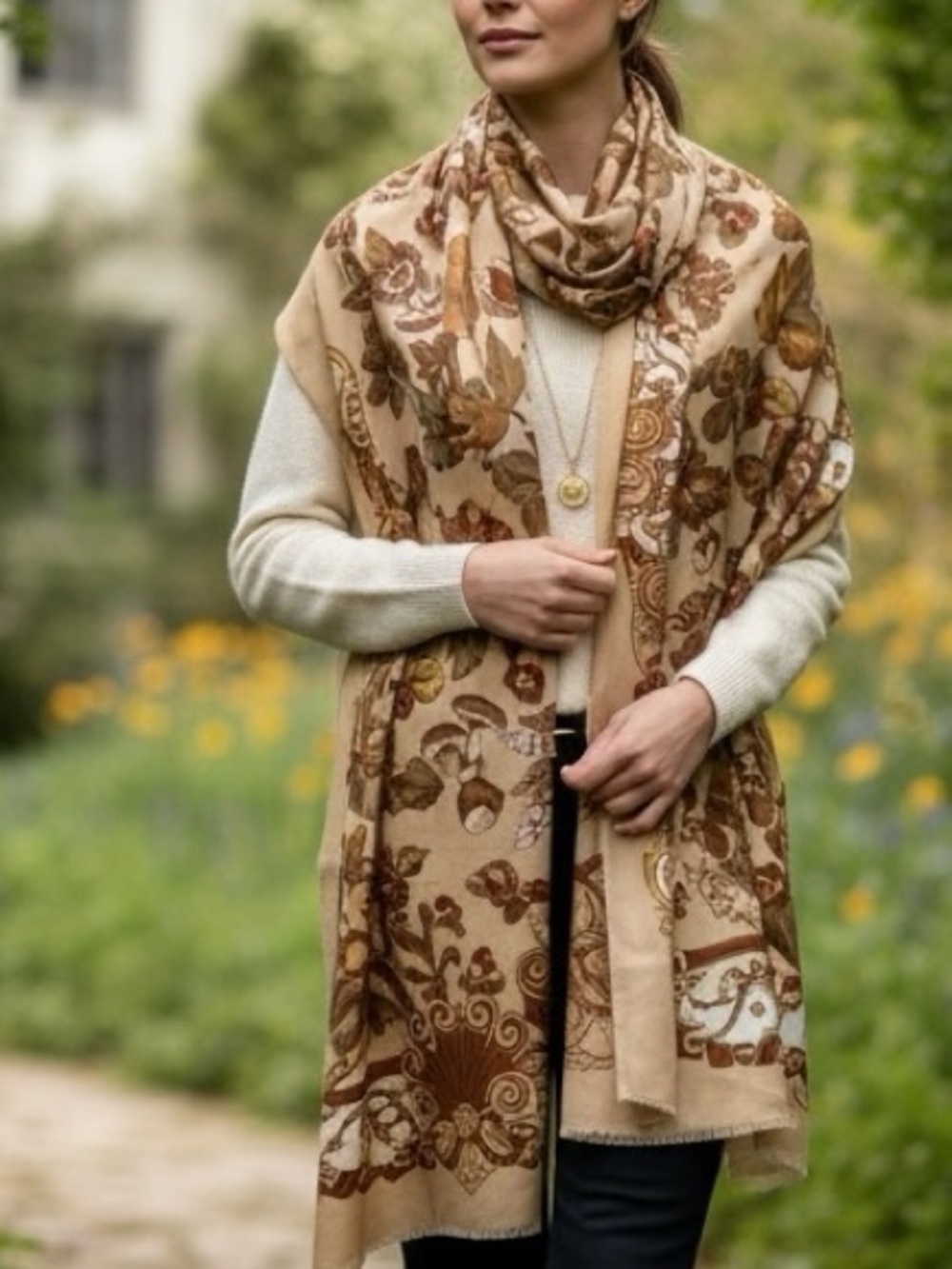 Fall Theme Scarf 47" Square, Made in Italy